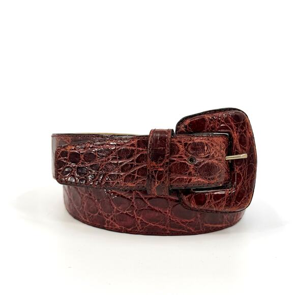 Vintage 90s Reddish Brown Genuine Crocodile Skin Minimalist Buckle Belt main image 5